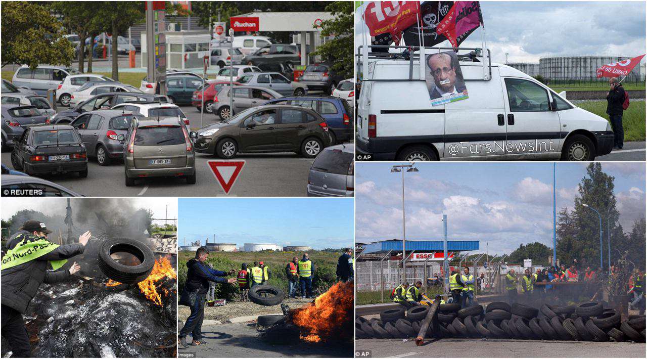 اعتصاب کارکنان پالایشگاه‌های فرانسه و تشکیل صفوف طولانی مقابل پمپ‌های بنزین